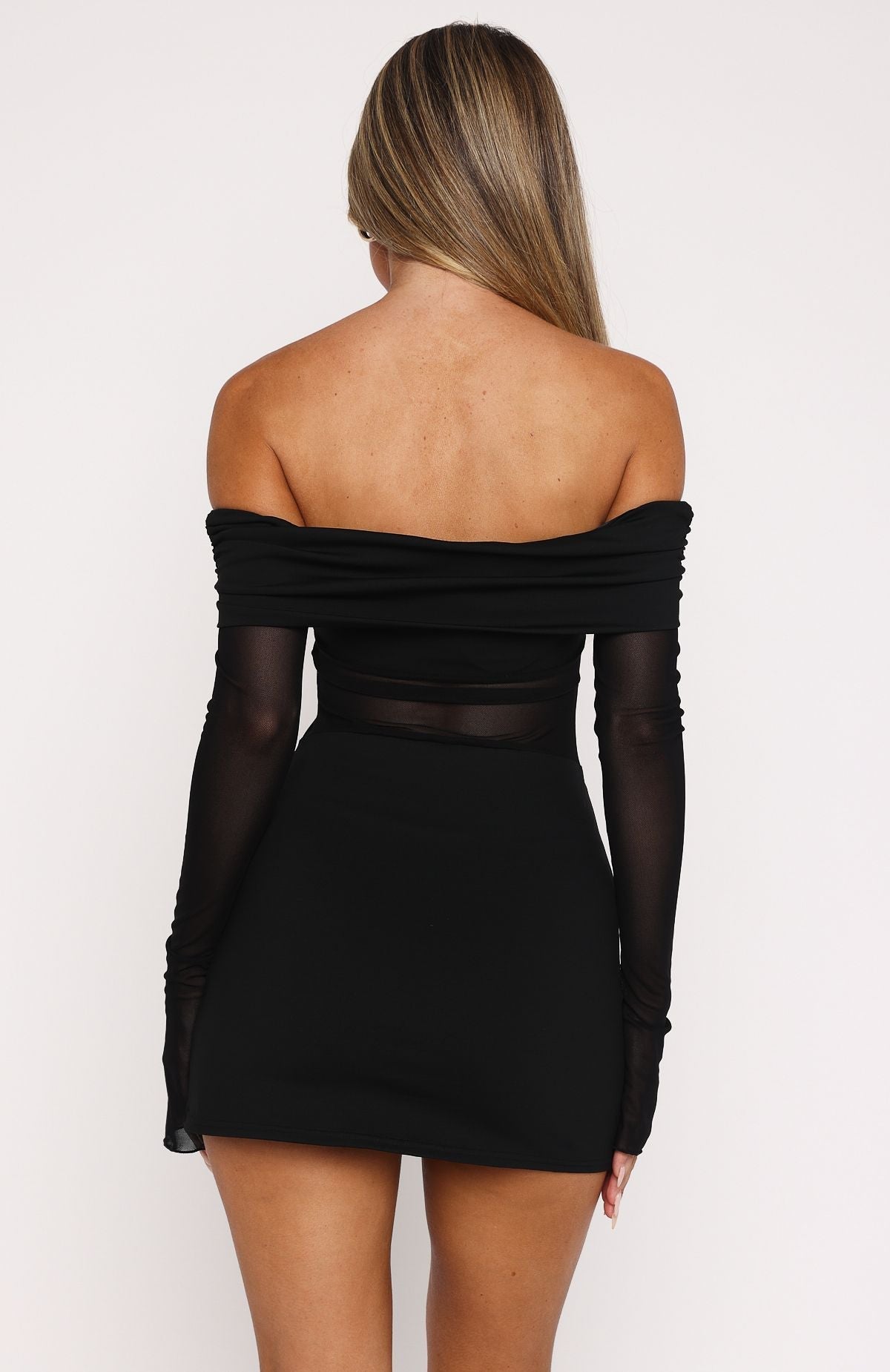 White Fox Own Your Story Long Sleeve Mini Dress Black