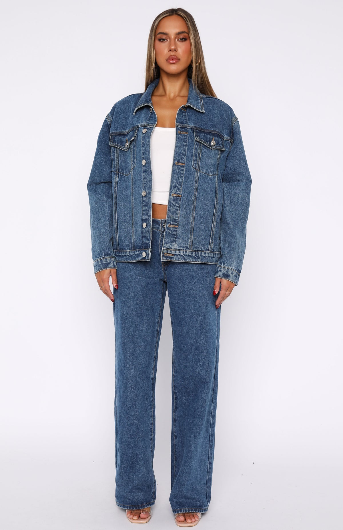 White Fox Bring The Style Low Rise Wide Leg Jeans Admiral Blue