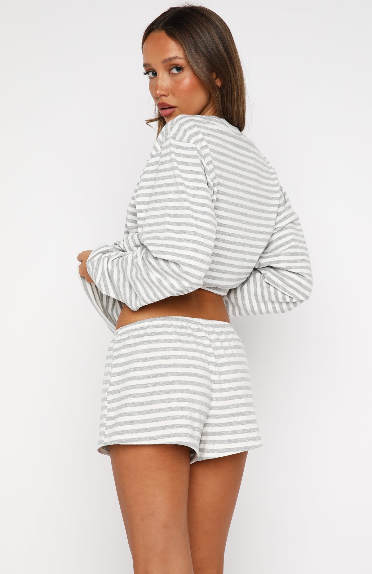 White Fox Slow Life Pyjama Shorts Grey/White Stripe