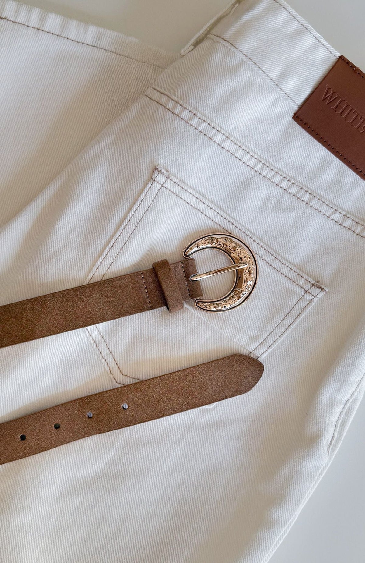 White Fox Elanor Belt Tan Faux Suede/Gold