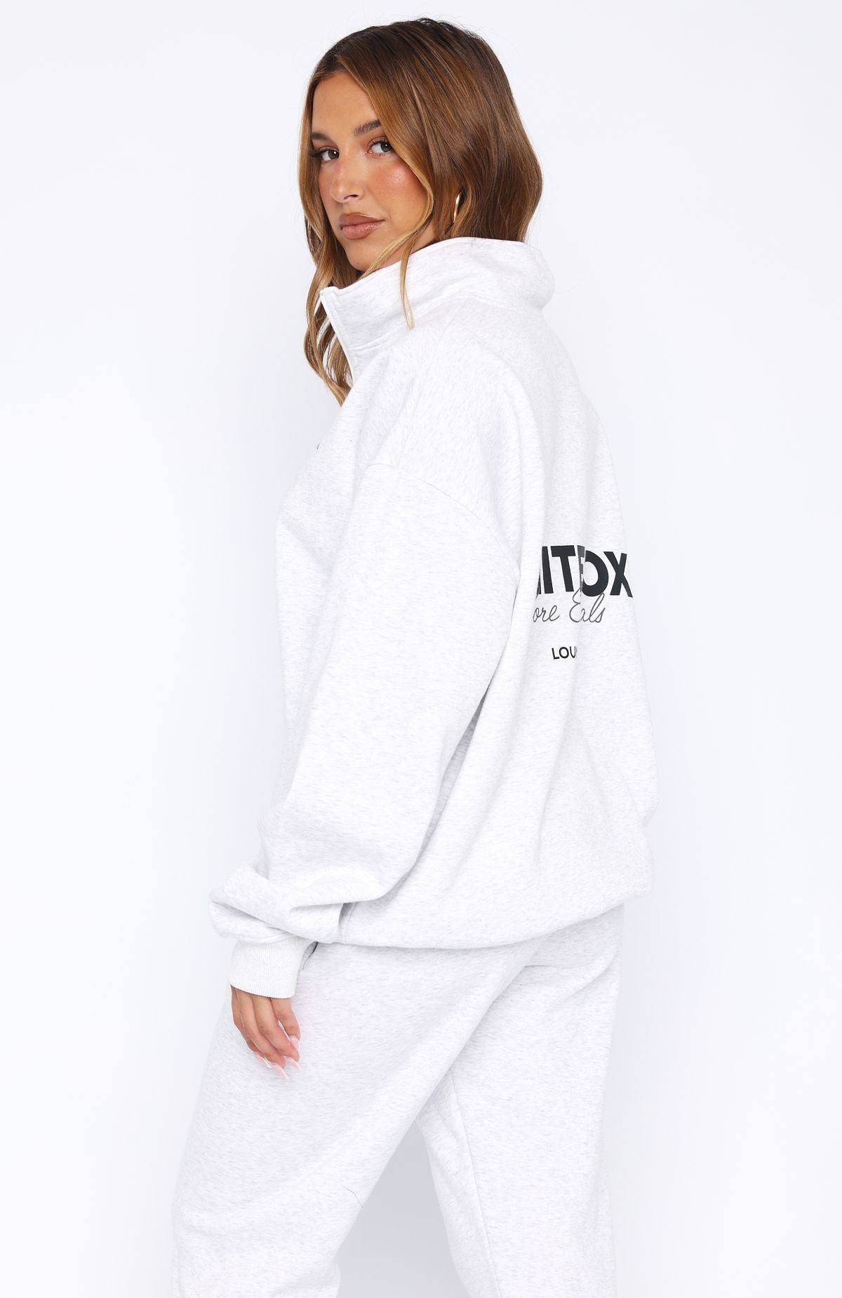 White Fox Core Essentials Zip Sweater Grey Marle