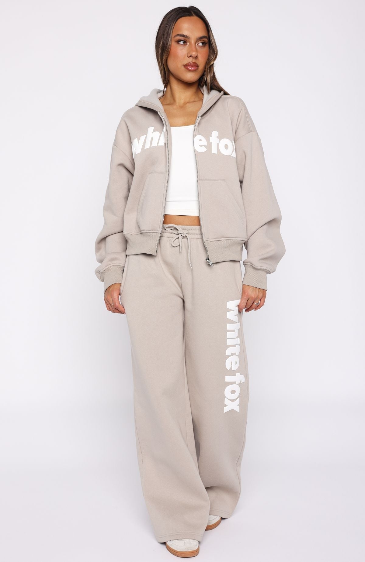 White Fox From The Archives Kenzie Boxy Zip Front Hoodie Moon