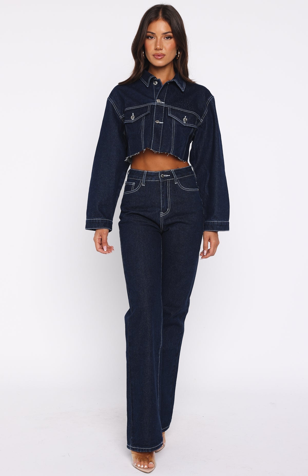 White Fox Something To Prove High Rise Straight Leg Jeans Dark Indigo