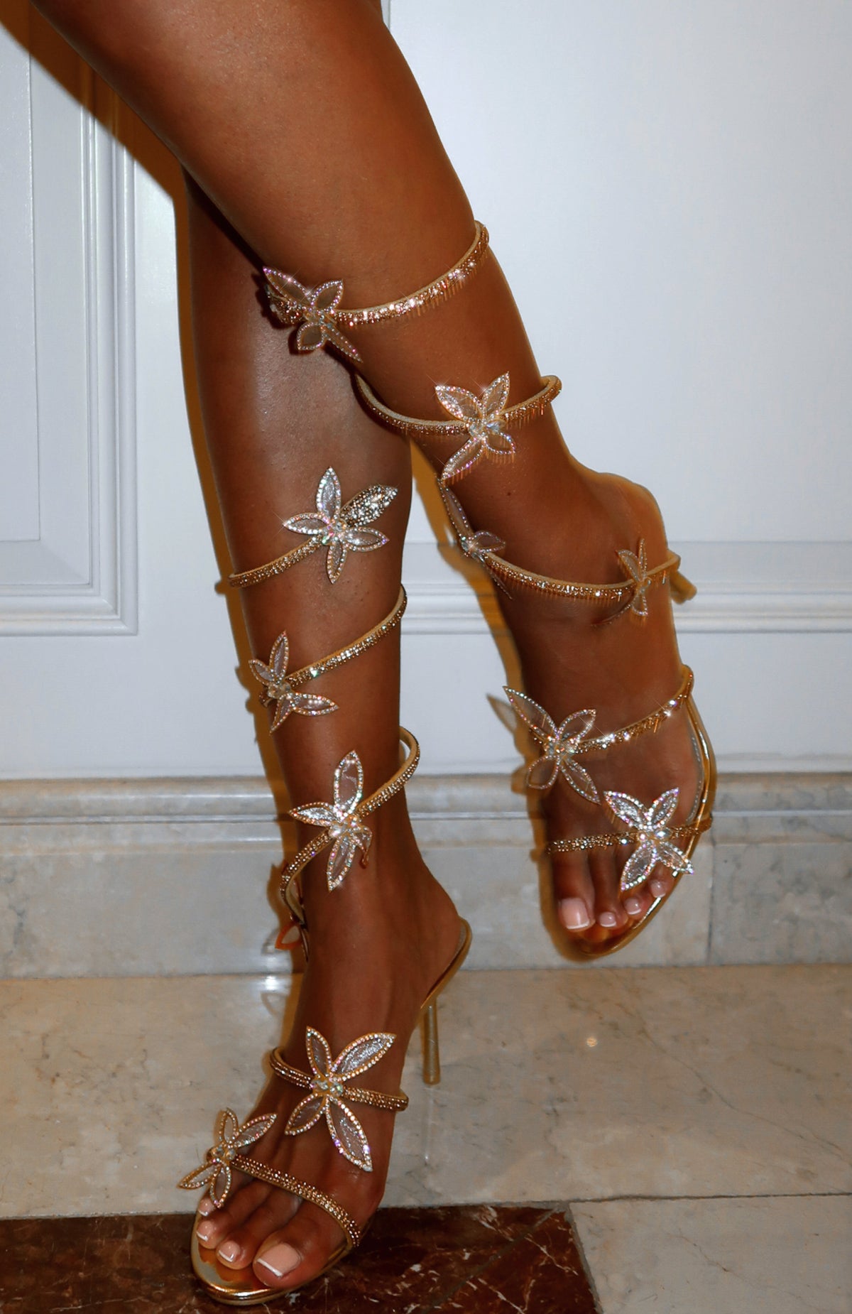 White Fox Shai Diamante Wrap Heels Gold