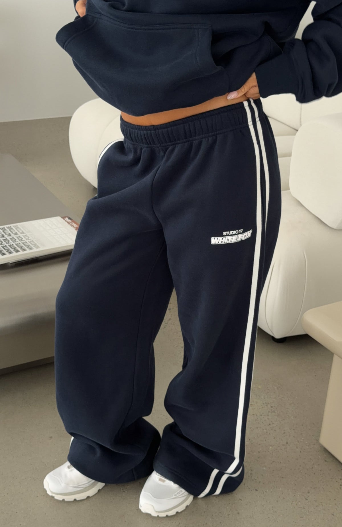 White Fox Studio 17 Spencer Wide Leg Sweatpants Navy