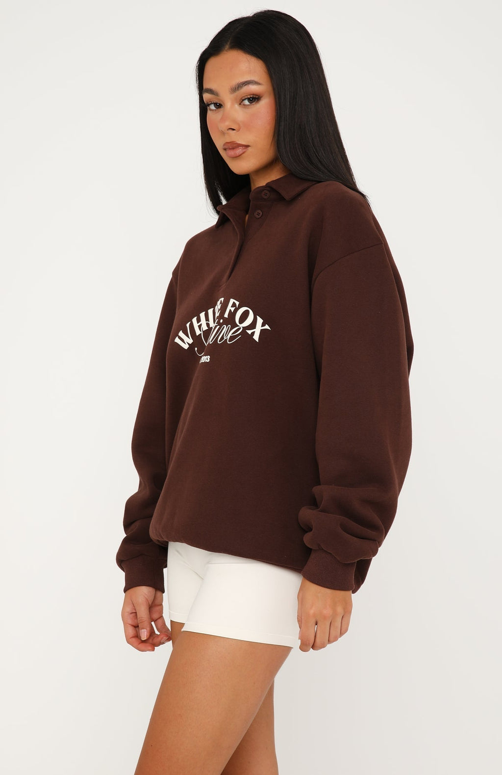 White Fox Far Away Oversized Henley Sweater Dark Chocolate