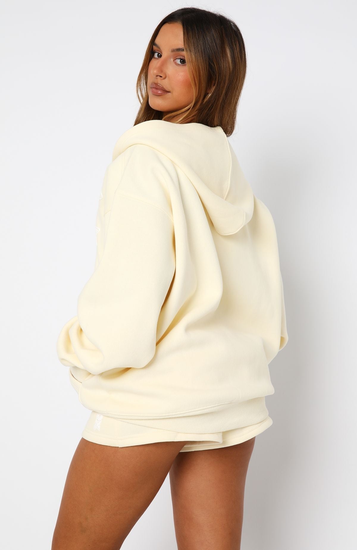 White Fox Ready To Go Zip Front Hoodie Lemon