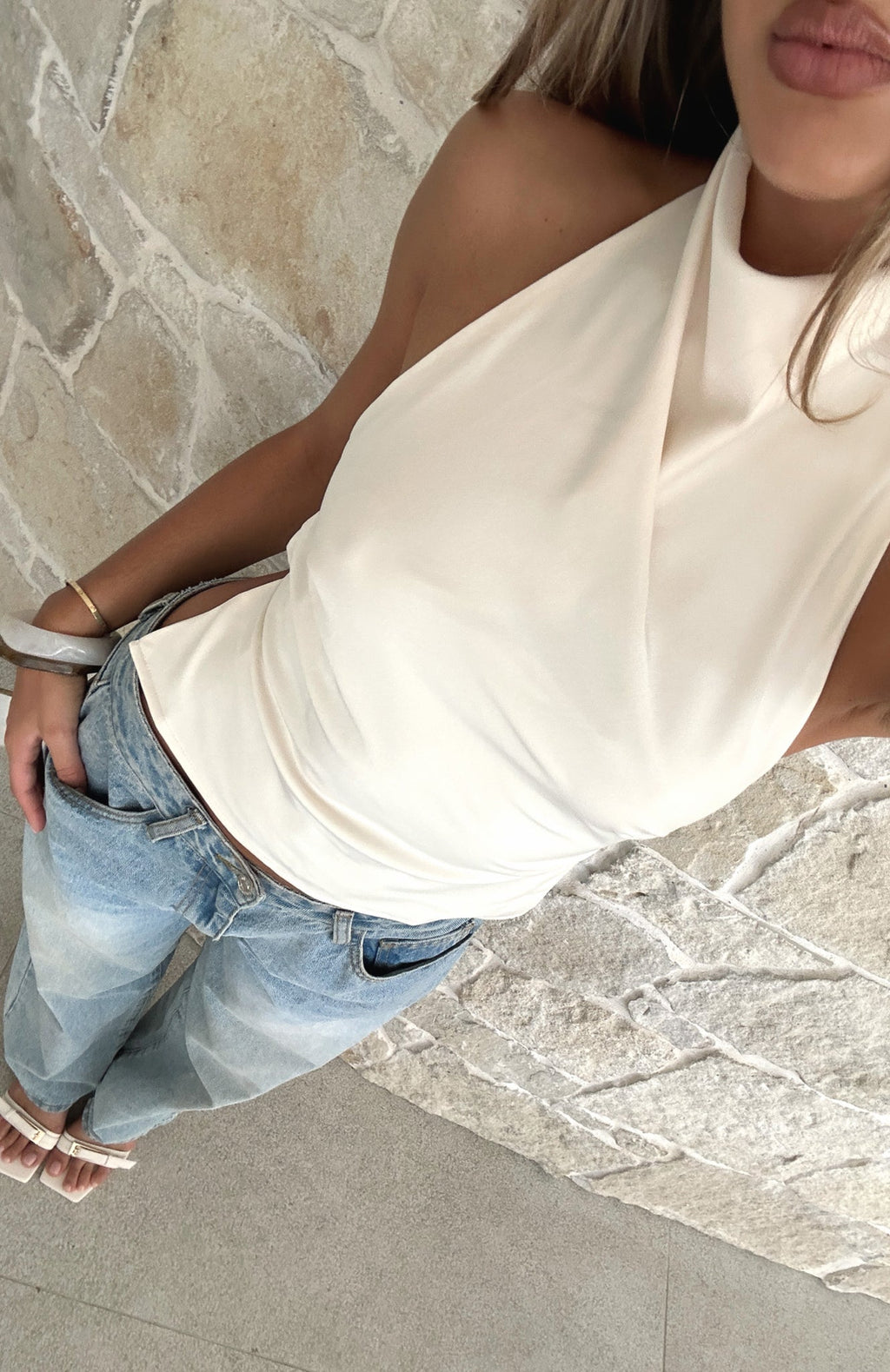 White Fox Time Passes Halter Top Pearl