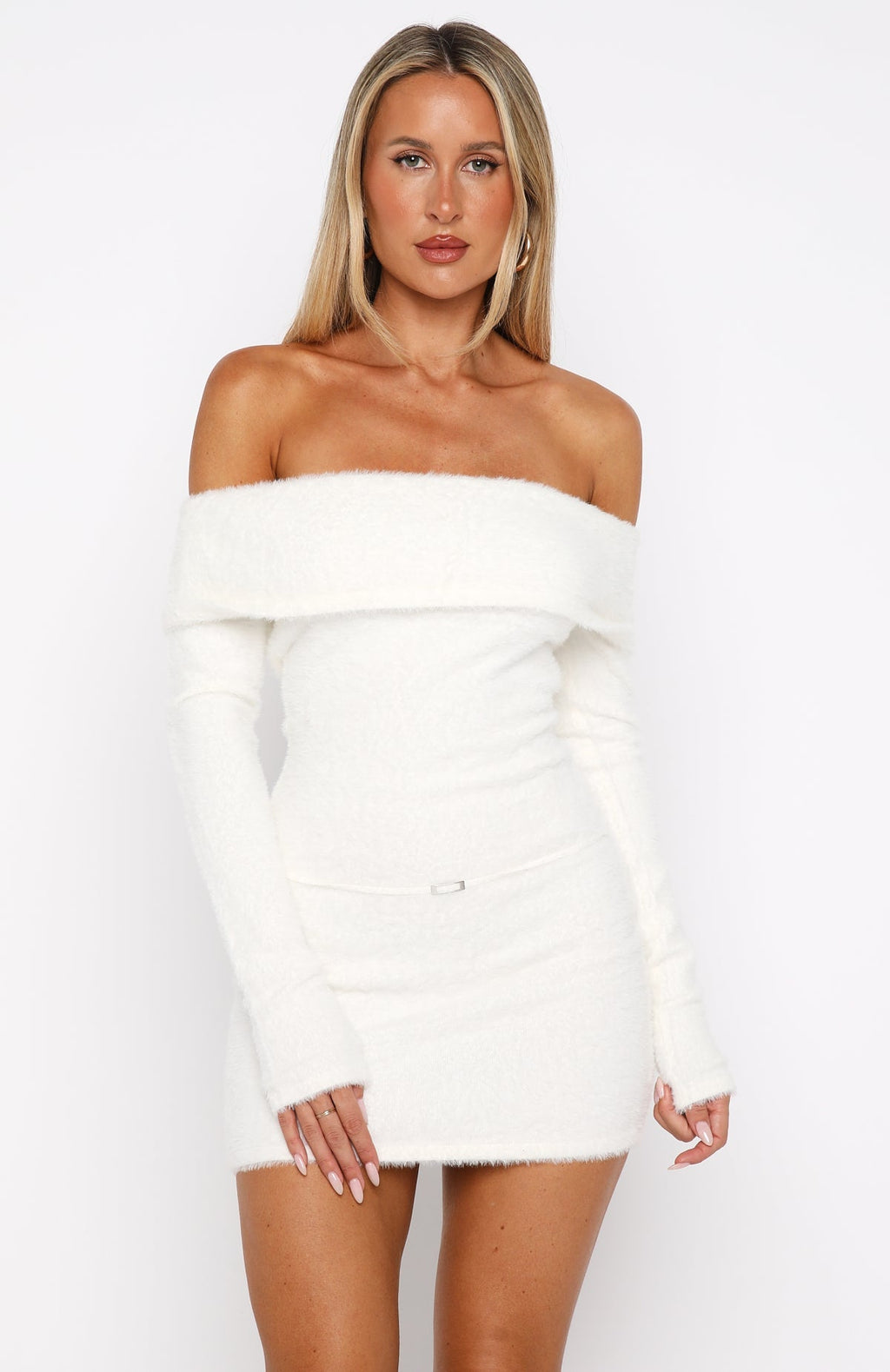 White Fox Moonlit Dreams Knit Mini Dress Snow