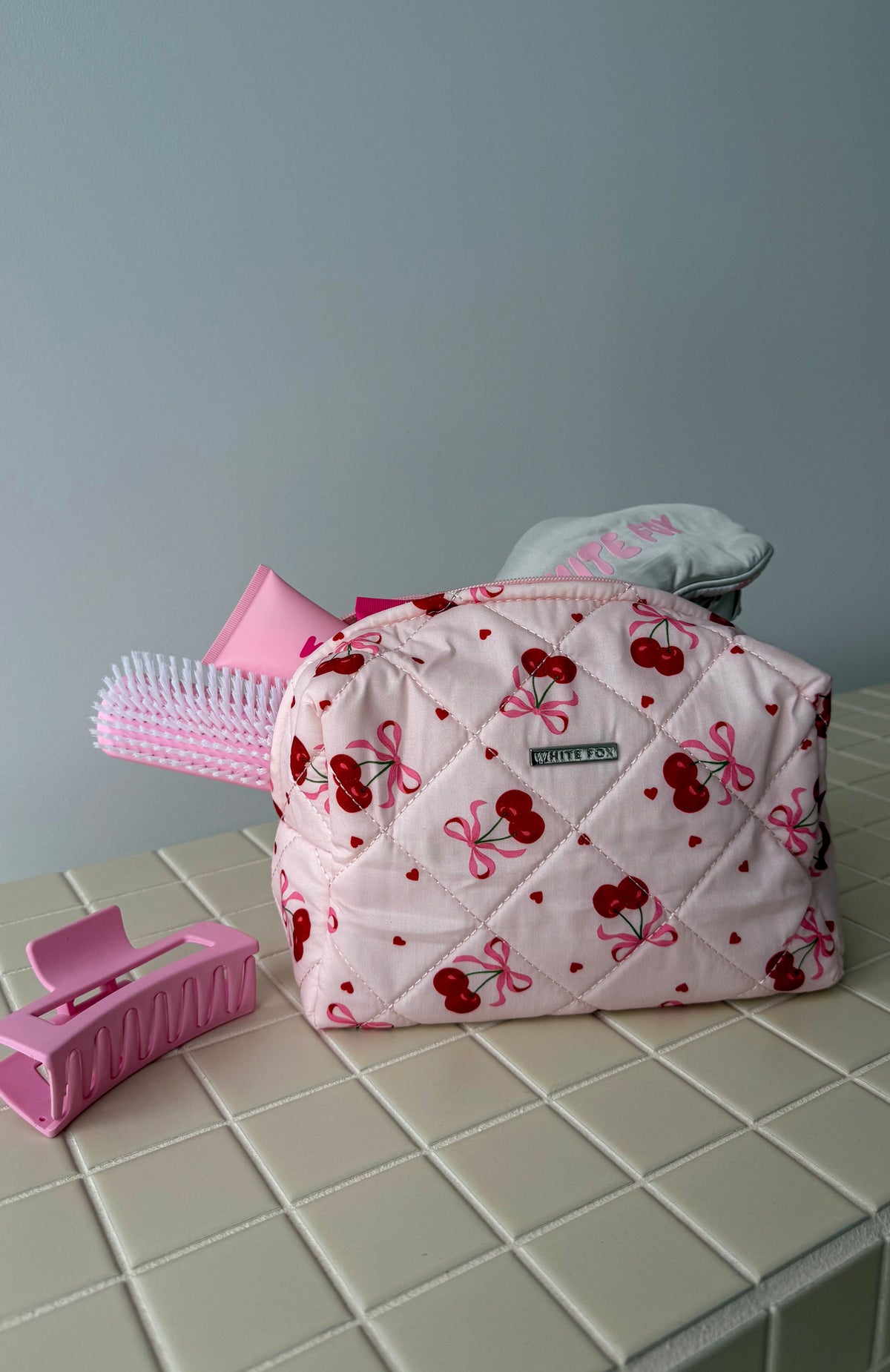 White Fox Getting Ready Cosmetic Bag Cherry Bow