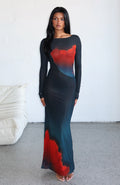 White Fox No Halo Long Sleeve Maxi Dress Midnight Scarlet
