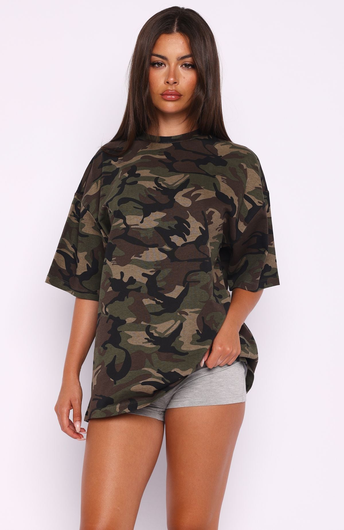 White Fox In Plain Sight Oversized Tee Green Camo