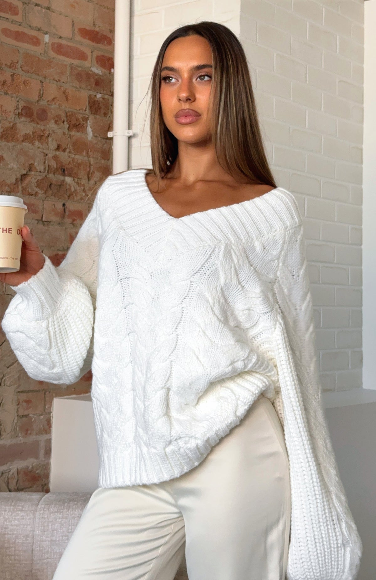 White Fox Showfern Knit Sweater Off White