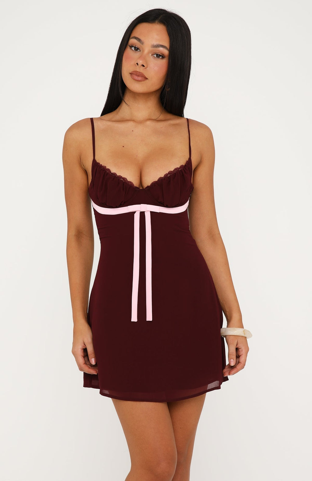 White Fox Making Statements Mini Dress Burgundy/Baby Pink