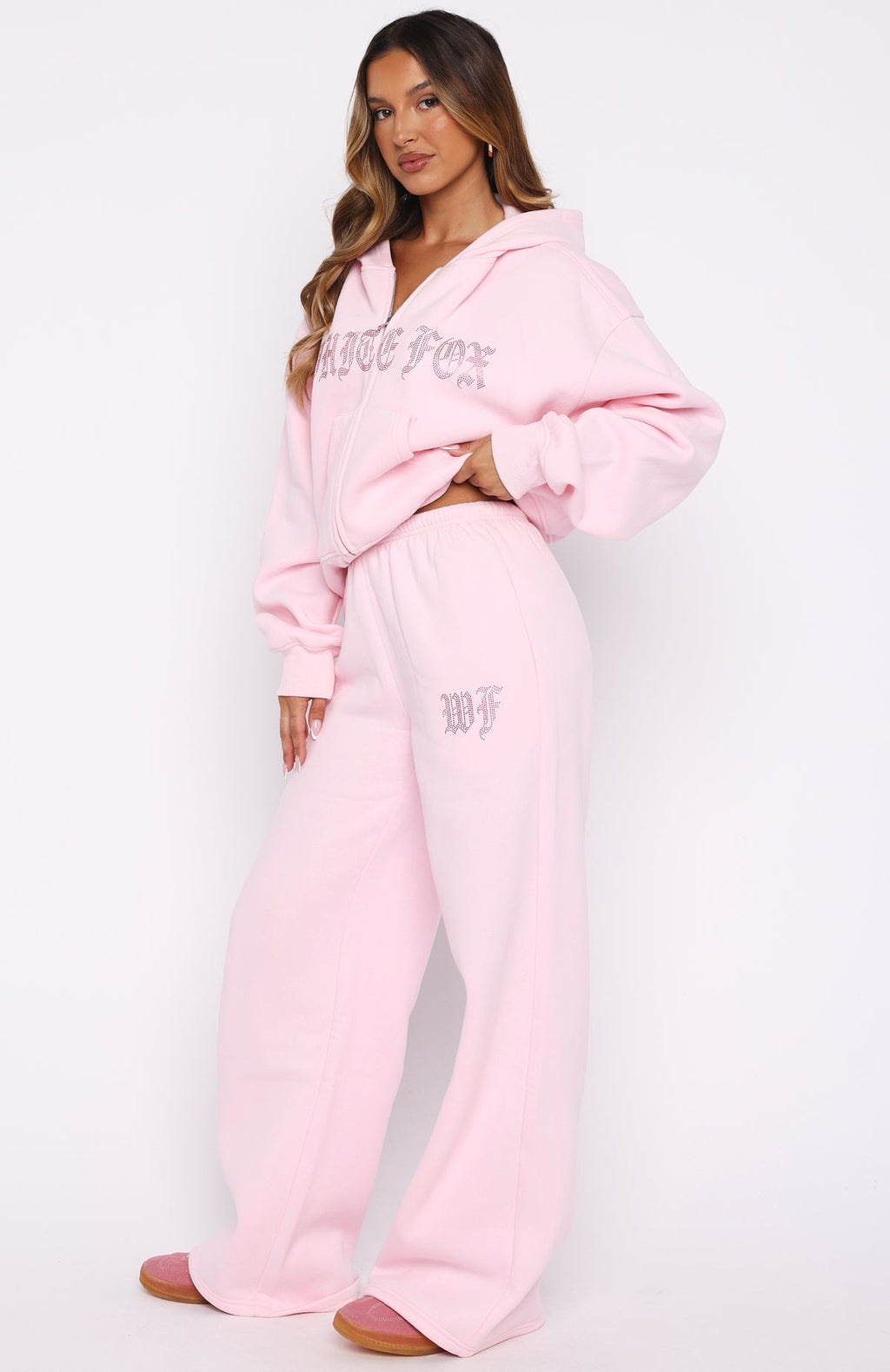 White Fox Lucky Ones Wide Leg Sweatpants Pink