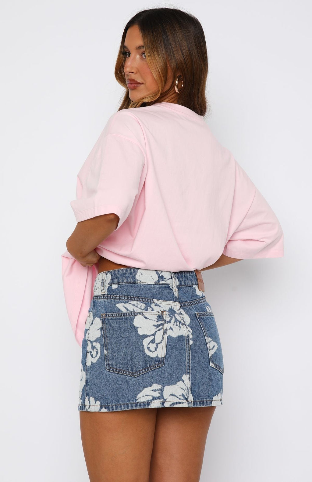 White Fox Won't Stop Searching Denim Mini Skirt Flower Print