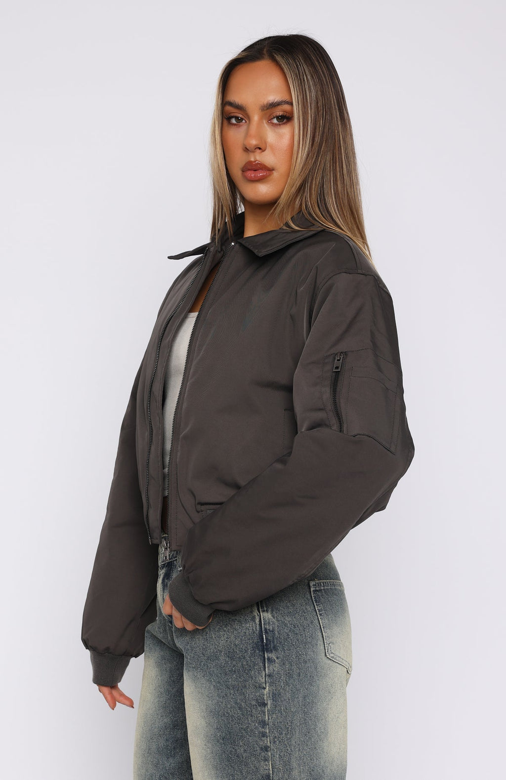White Fox Something Forgotten Bomber Jacket Slate