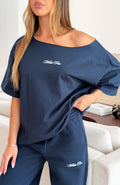 White Fox Wishing For It Off Shoulder Oversized Tee Navy