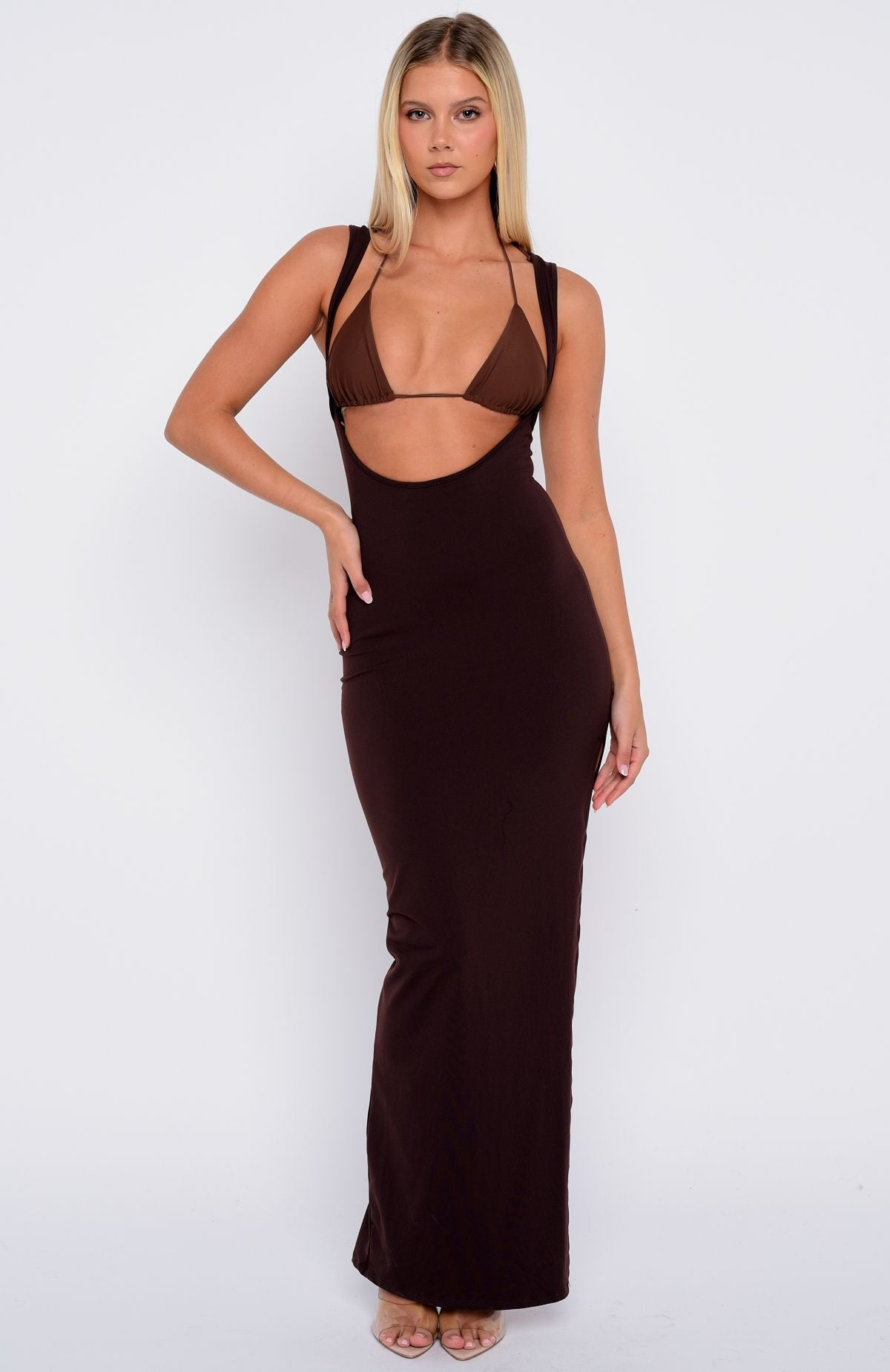White Fox Don't Want To Be Apart Maxi Dress Dark Chocolate