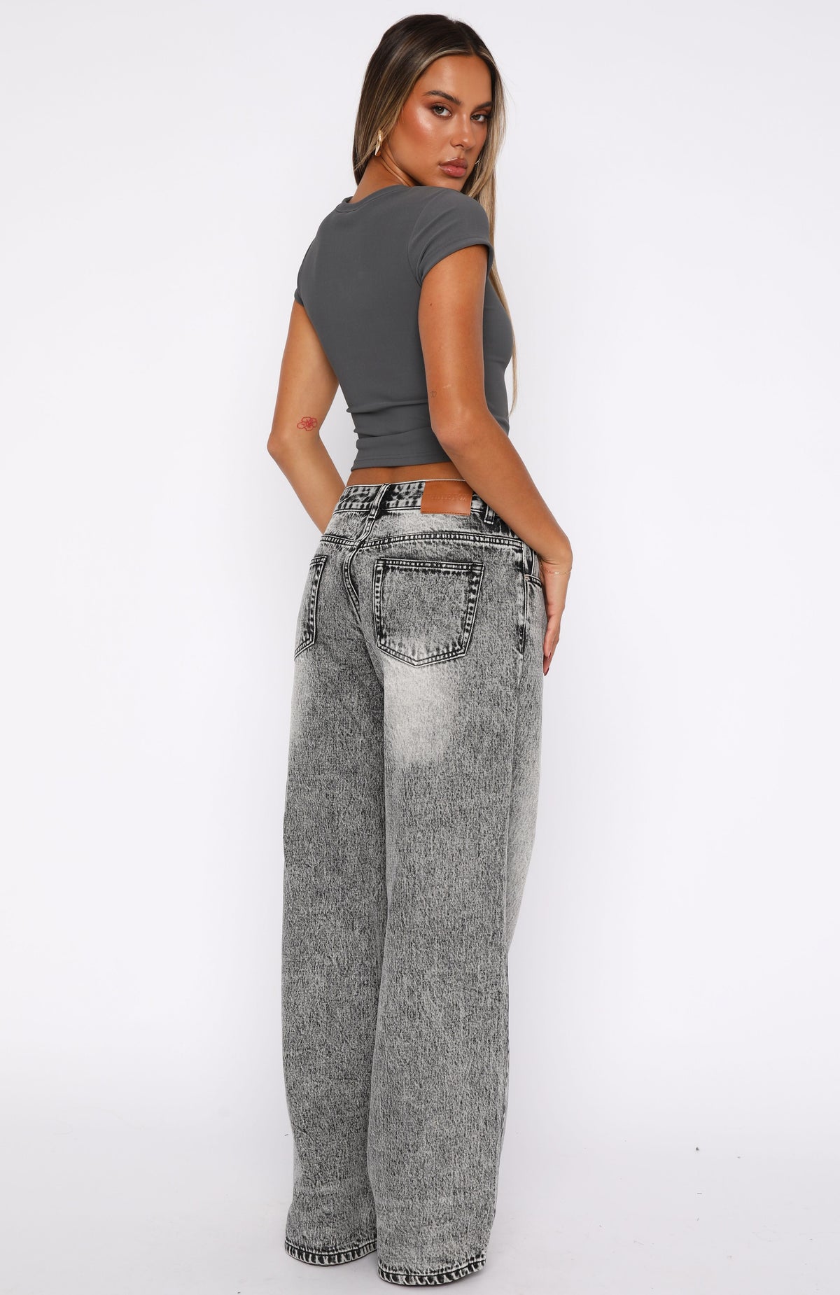 White Fox Maeve Low Rise Wide Leg Jeans Grey Acid