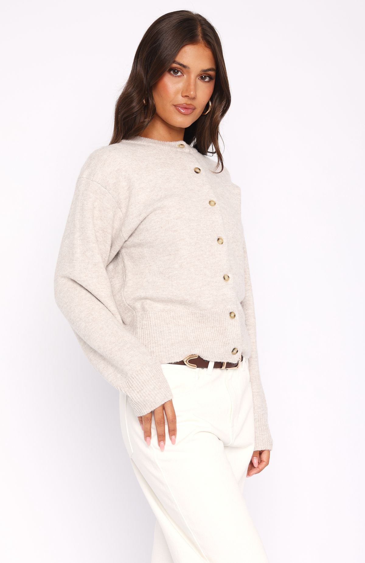 White Fox Helping Hand Knit Cardigan Oat