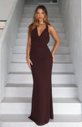 White Fox Always In Mode Halter Maxi Dress Chocolate