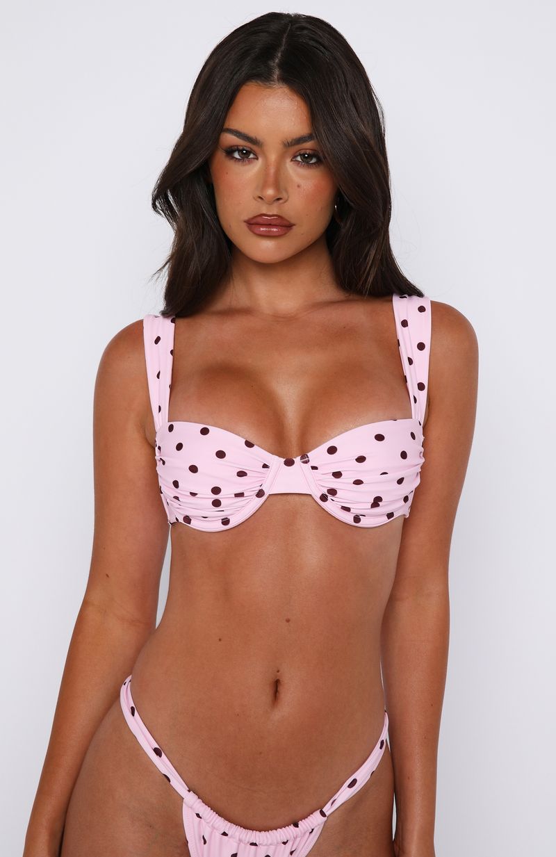 White Fox Balia Bikini Top Pink Polka Dot