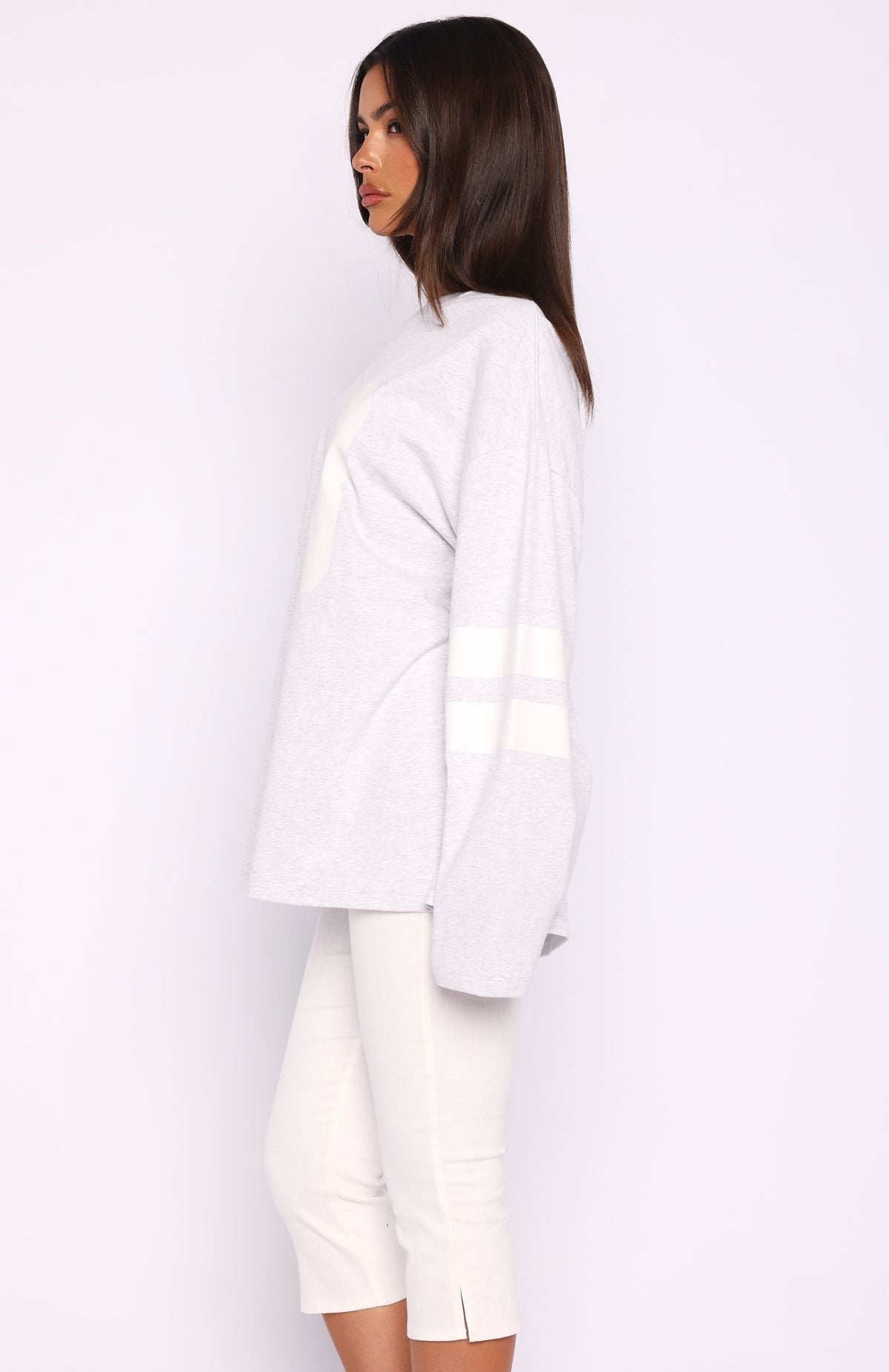 White Fox Playing Ball Oversized Long Sleeve Tee Grey Marle
