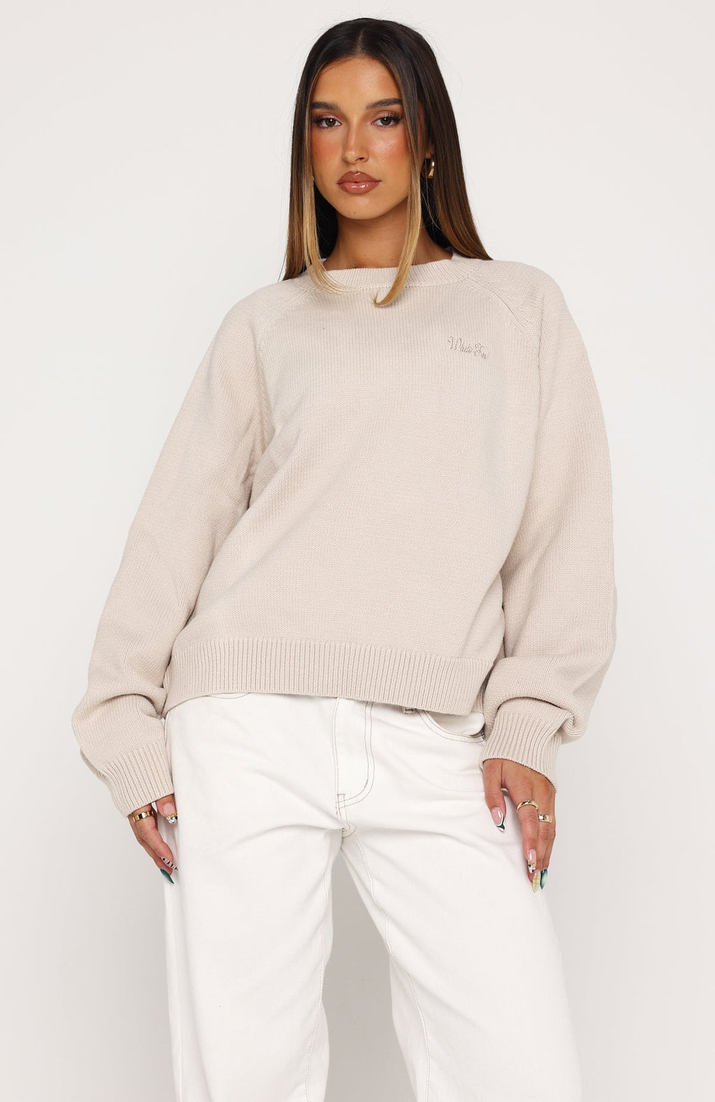 White Fox Reia Knit Sweater Oat