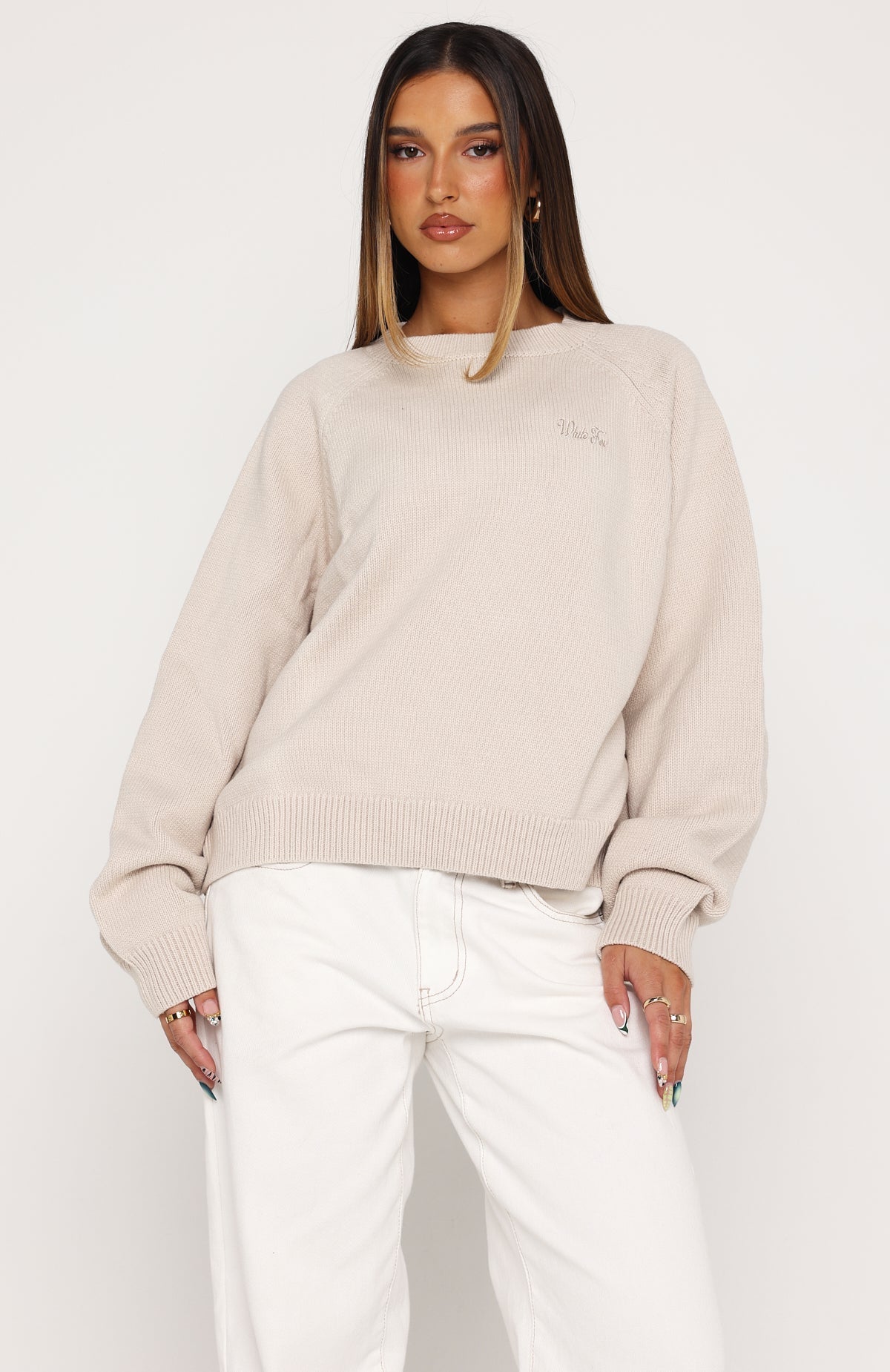 White Fox Reia Knit Sweater Oat
