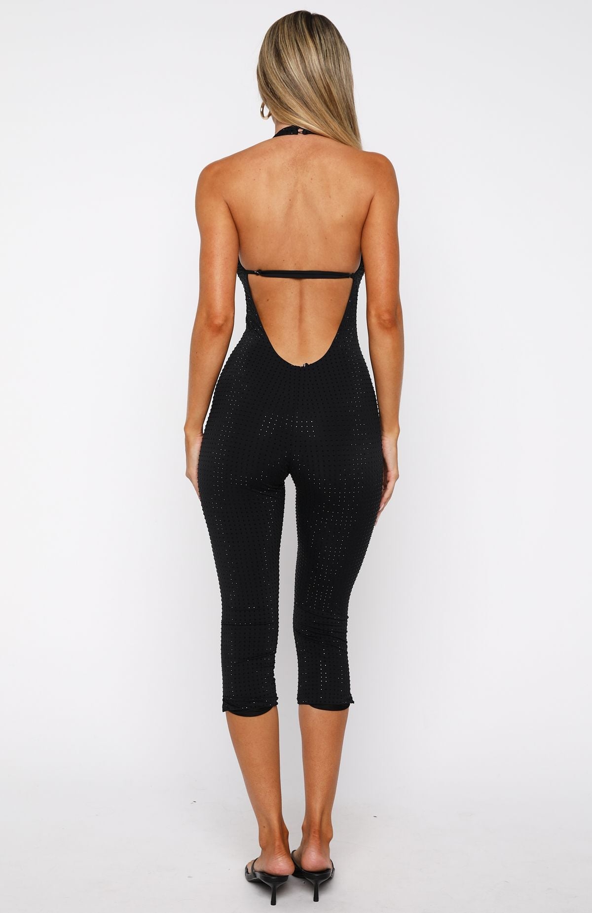 White Fox Retrograde Romance Embellished Jumpsuit Black