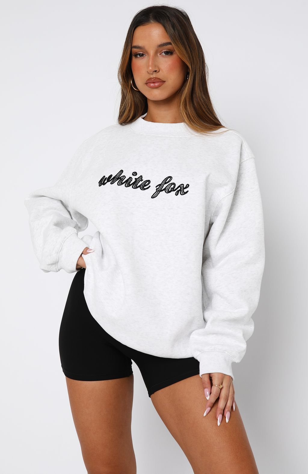 White Fox Call On You Oversized Sweater Grey Marle