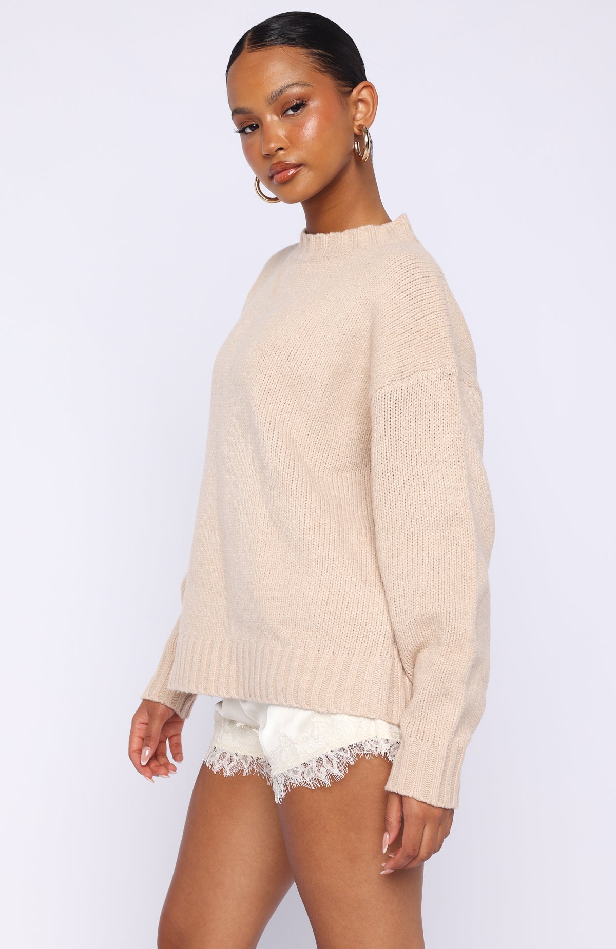 White Fox Apres Ski With Me Knit Sweater Beige