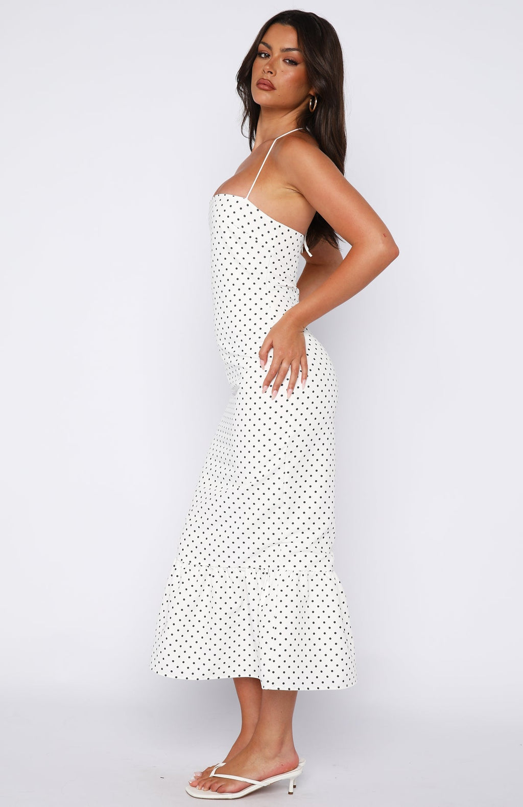 White Fox Shockwaves Midi Dress White/Black Polka Dot