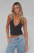 White Fox Believing The Lies Halter Top Charcoal