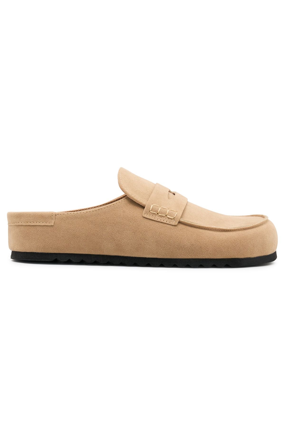 White Fox Cayson Loafer Slides Taupe Faux Suede