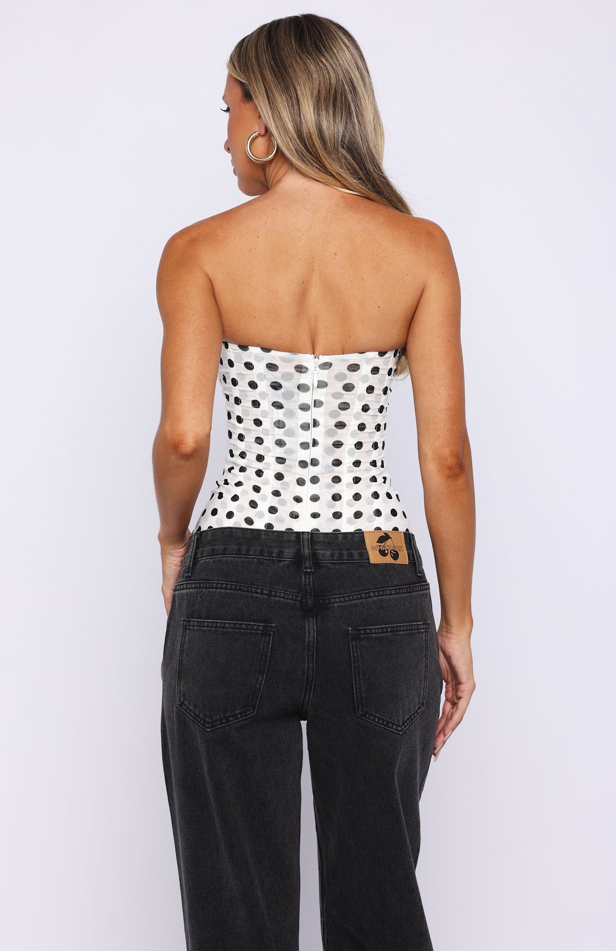 White Fox Tell Me A Secret Strapless Bustier White/Black Polka Dot