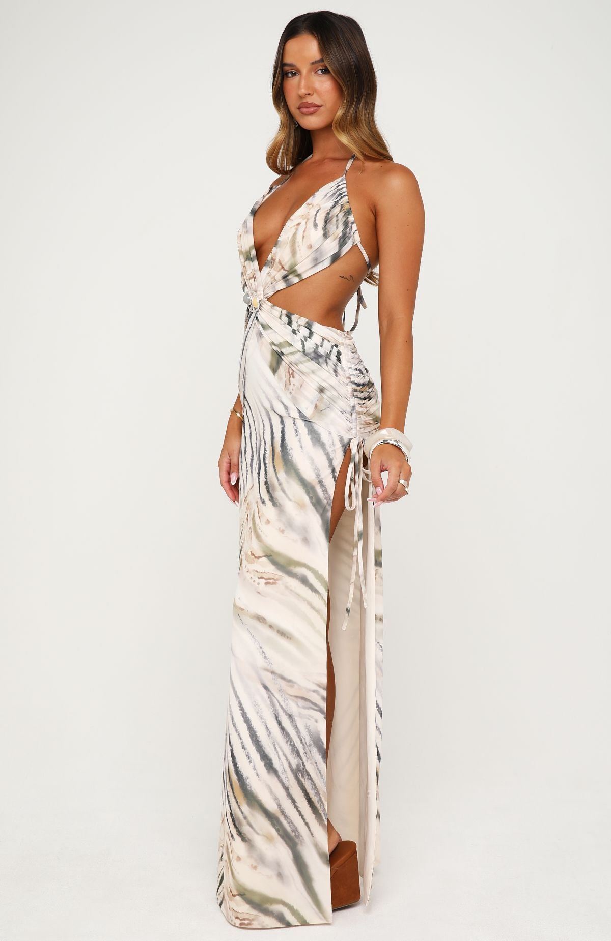 White Fox Mariposa Maxi Dress Stonewash
