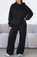 White Fox Glow Your Own Way Studded Wide Leg Sweatpants Black