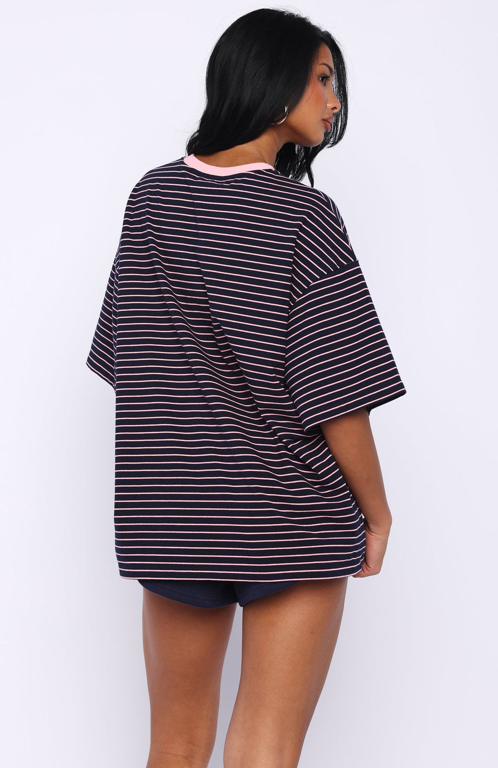 White Fox Good Old Days Oversized Tee Pink / Navy Stripe