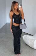 White Fox Star Shining Sequin Knit Maxi Skirt Black