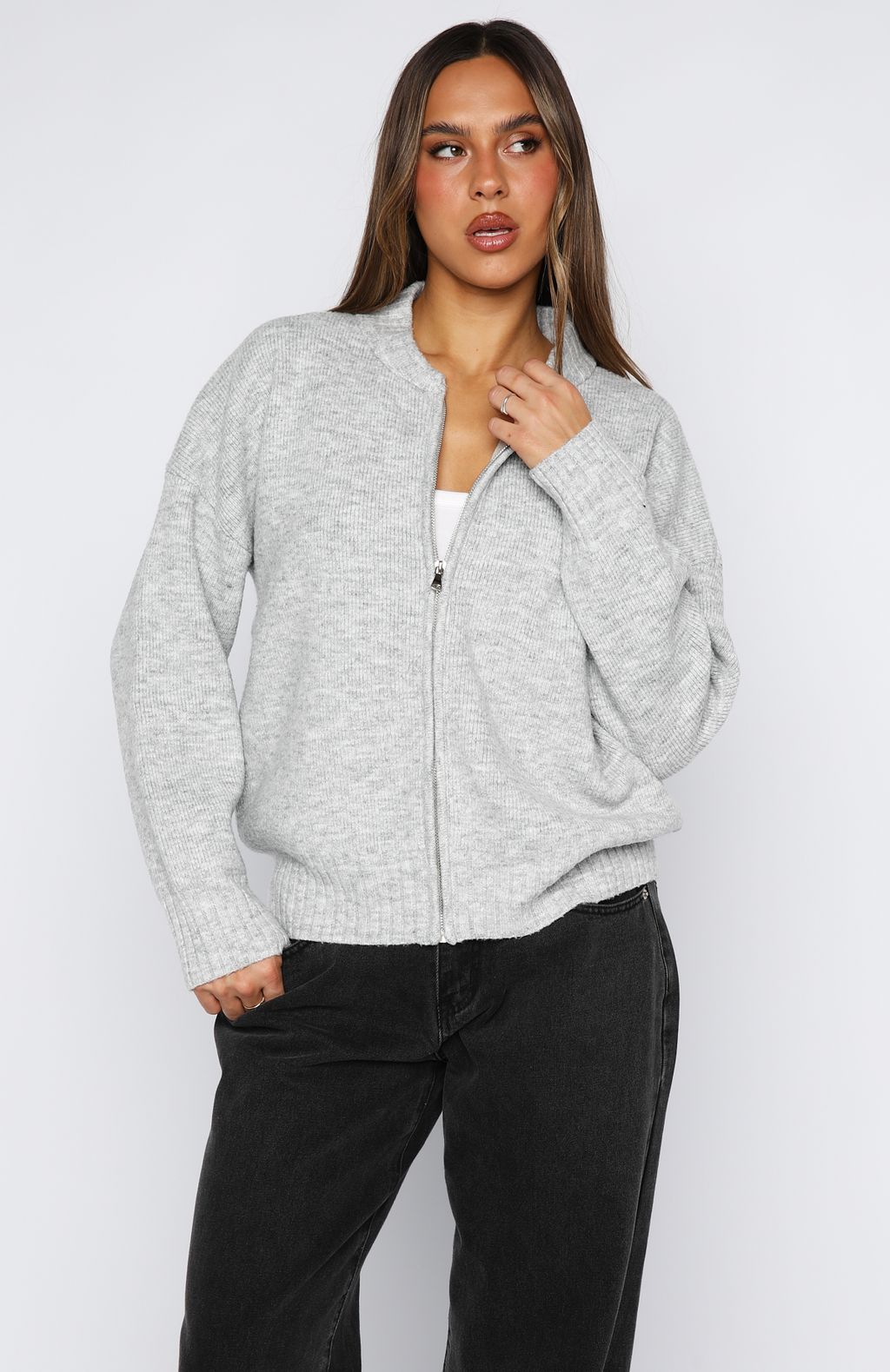 White Fox Unbreakable Bond Knit Jacket Grey Marle