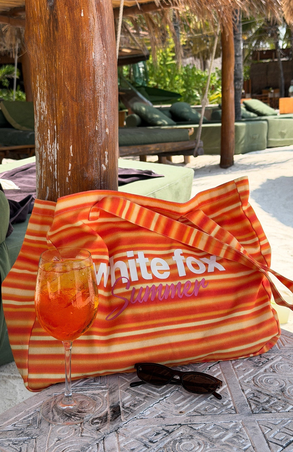 White Fox Sunny Sunset Tote Bag Sun Stripe Orange