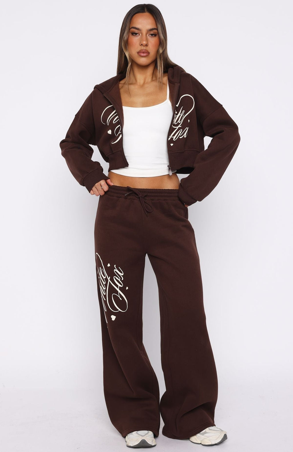 White Fox Love You Regardless Wide Leg Sweatpants Chocolate