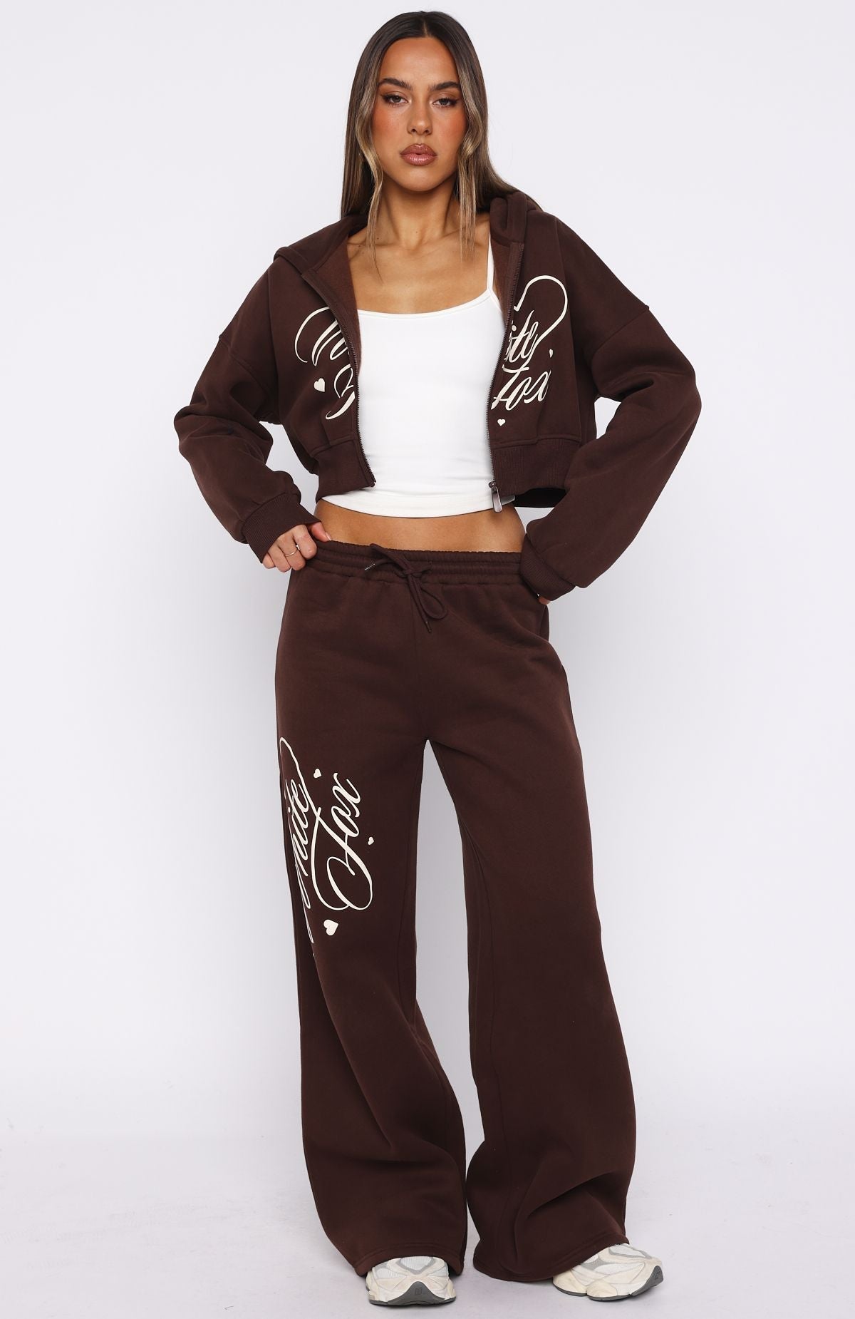 White Fox Love You Regardless Wide Leg Sweatpants Chocolate
