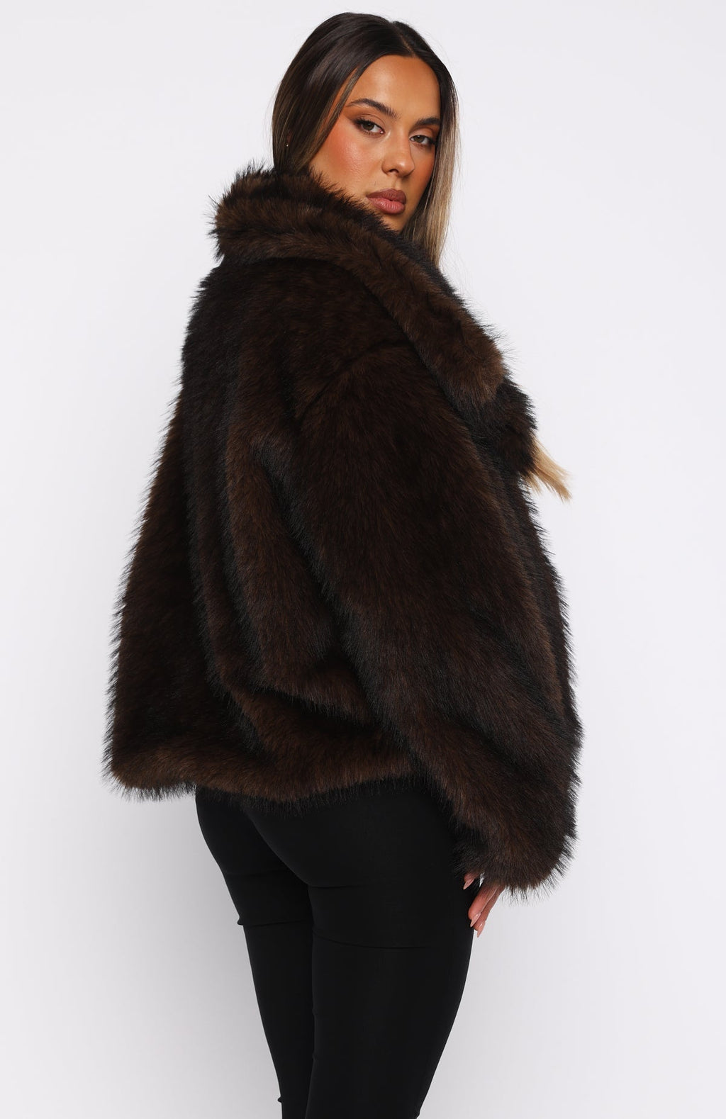 White Fox Dirty Martini Faux Fur Jacket Chocolate