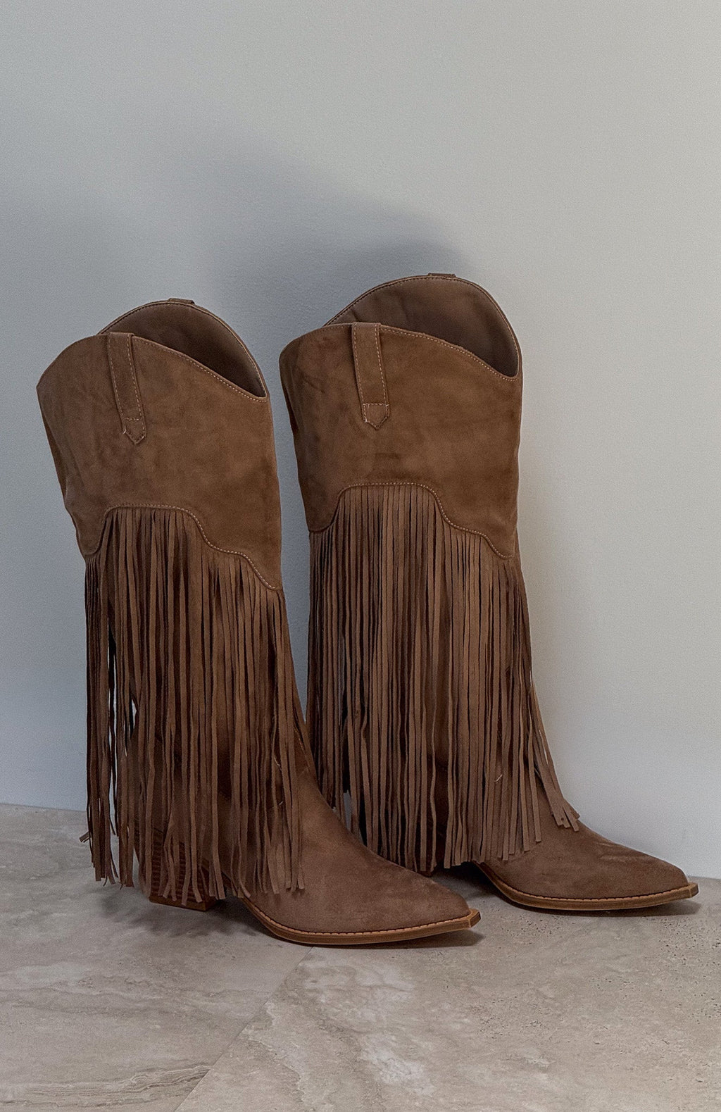 White Fox Iniko Cowboy Boot Taupe Faux Suede