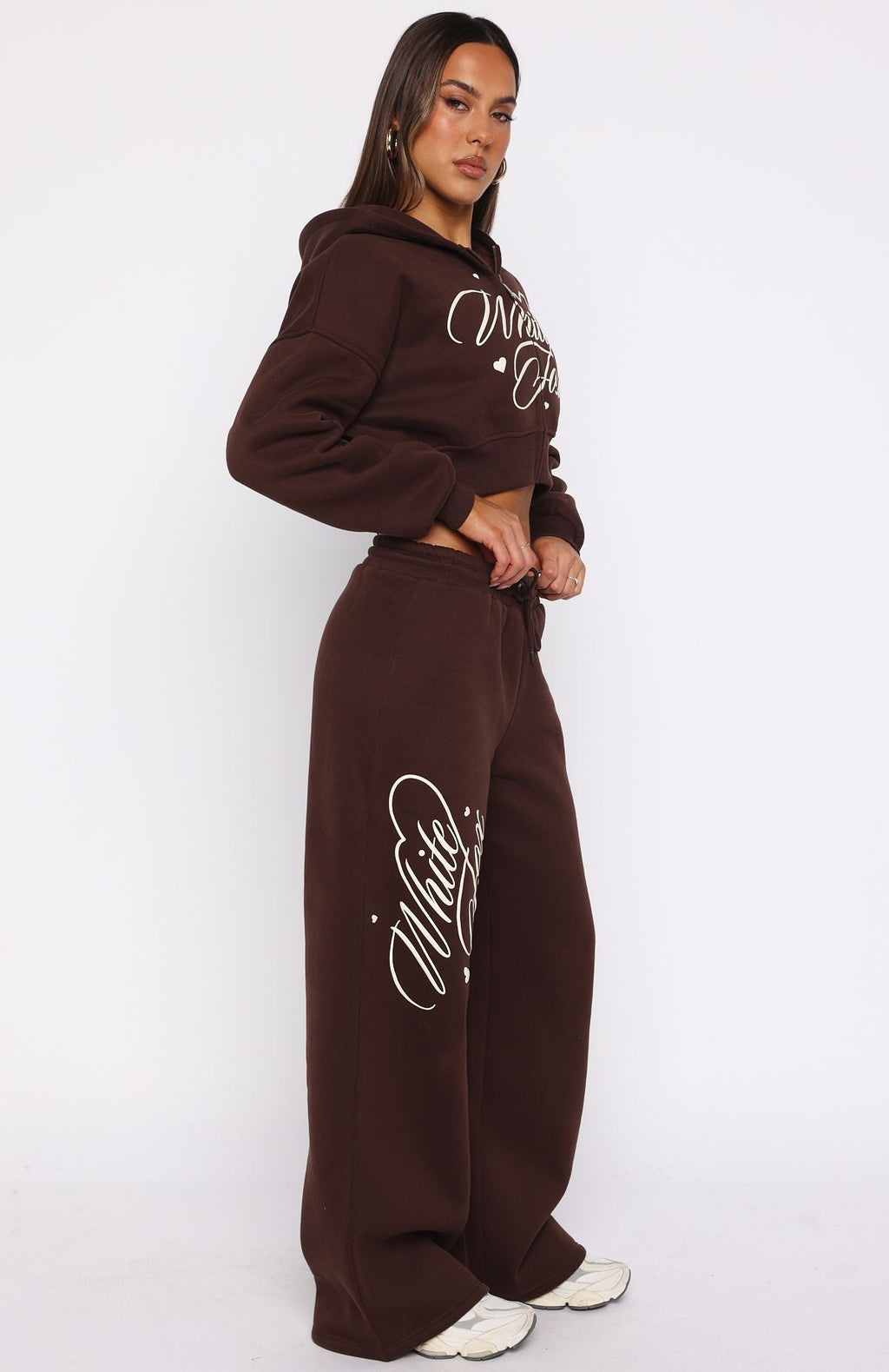 White Fox Love You Regardless Wide Leg Sweatpants Chocolate