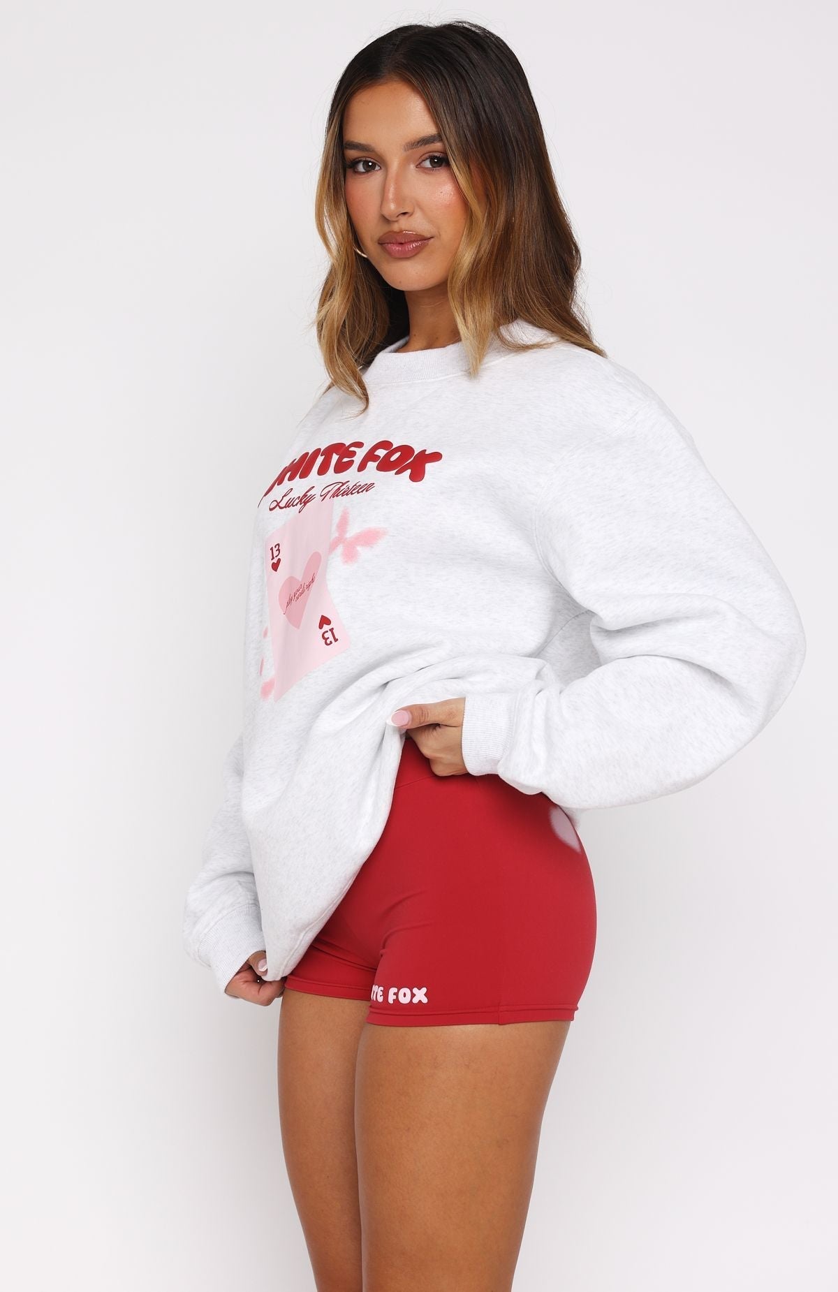 White Fox Lucky Thirteen Kalena Oversized Sweater Grey Marle