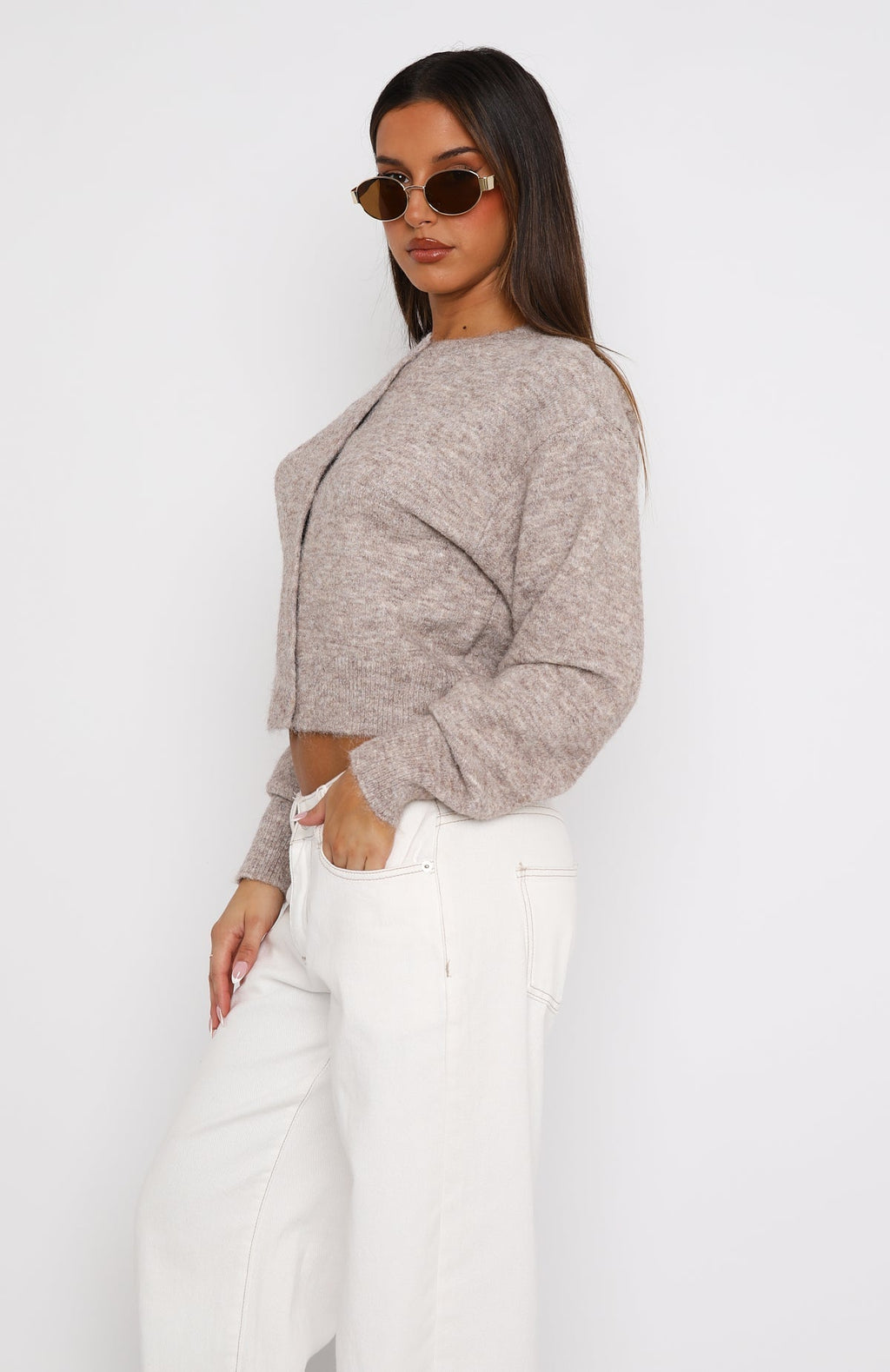 White Fox Warm Whispers Knit Cardigan Taupe